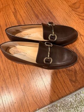 Alex Marie Dark Brown Leather Loafers with Gold Horsebit